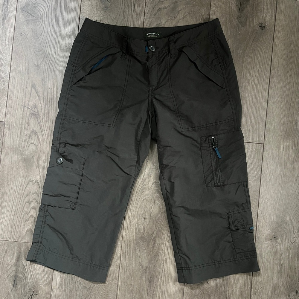 Eddie Bauer Womens Gray Nylon Cargo Capri Pants Hiking Outdoor Size 8